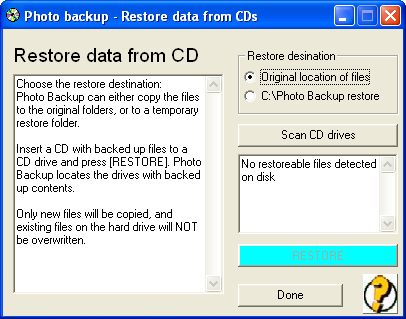 Restore dialog