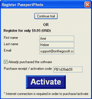 registration screen