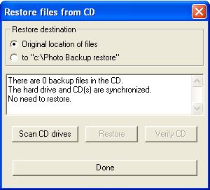 Restore dialog